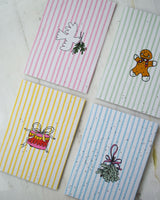 4 Pack Greeting Cards - Christmas Stripes