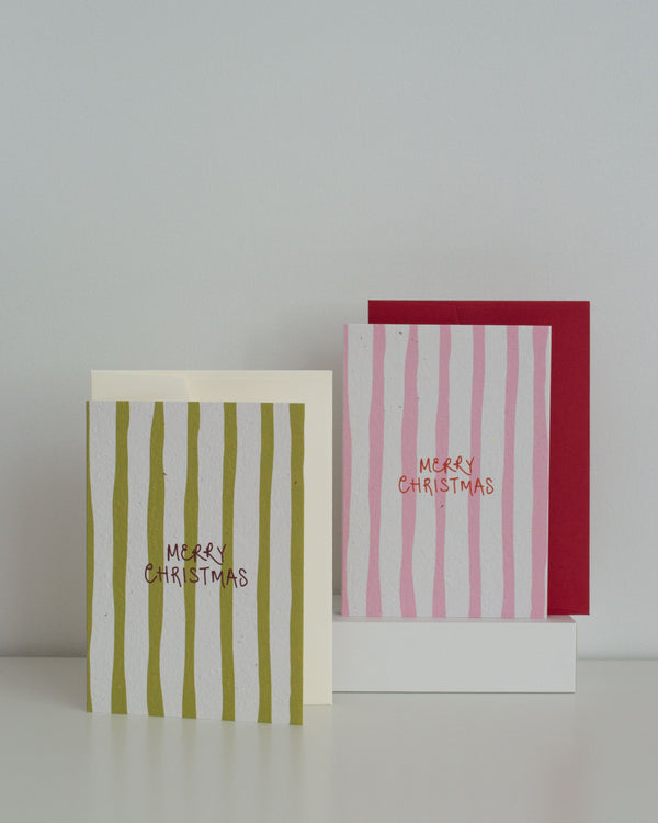 4 Pack Greeting Cards - Christmas Fun (Pink and Green)